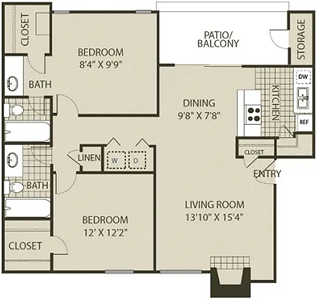 Two Bedroom / Two Bath -1000 Sq.Ft.*